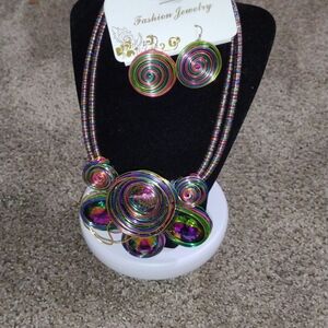 Fashion Jewelry Multicolor Spiral Statement Necklace & Earring Set